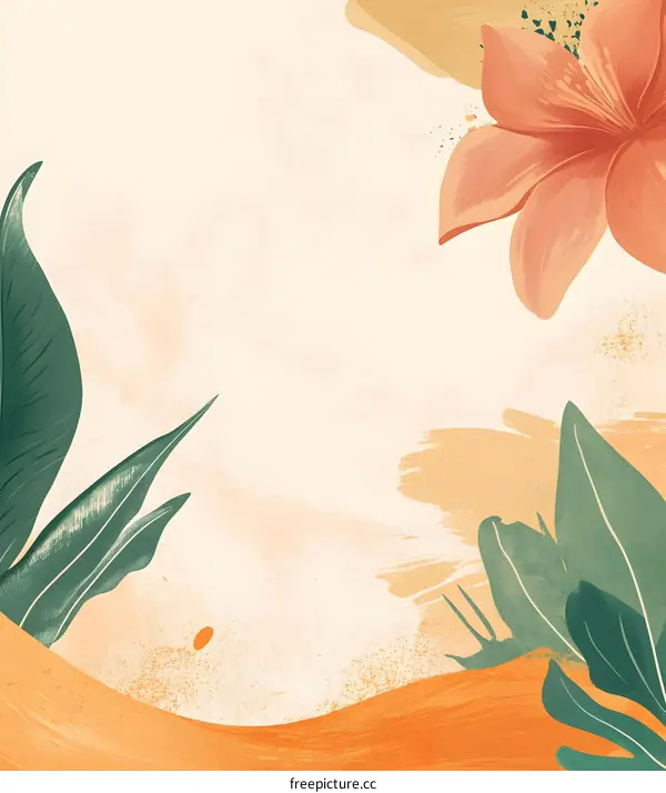 Abstract Floral Background with Green Leaves and Orange Tones