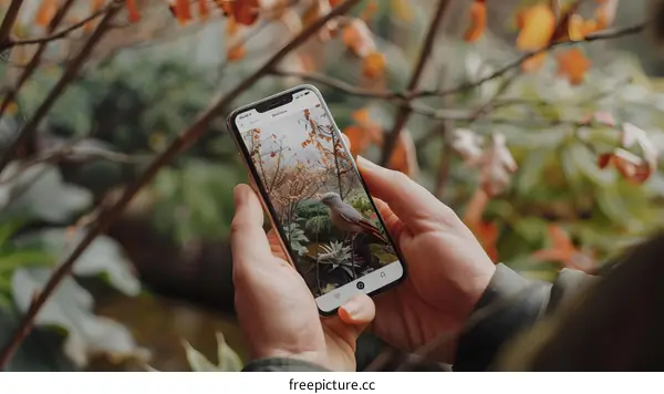 Person Holding Smartphone with a Bird Image