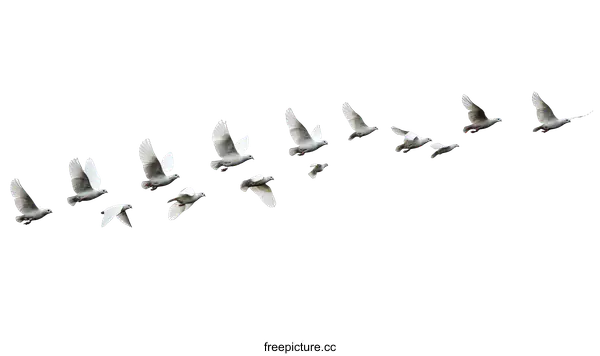 [Transparent Background PNG]Flock of White Doves in Flight