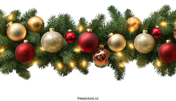 [Transparent Background PNG]Christmas Garland with Ornaments and Lights