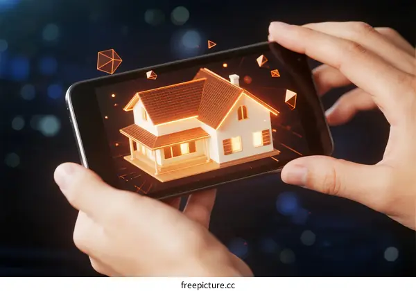 Using Smartphone to View 3D Model of House with Digital Elements