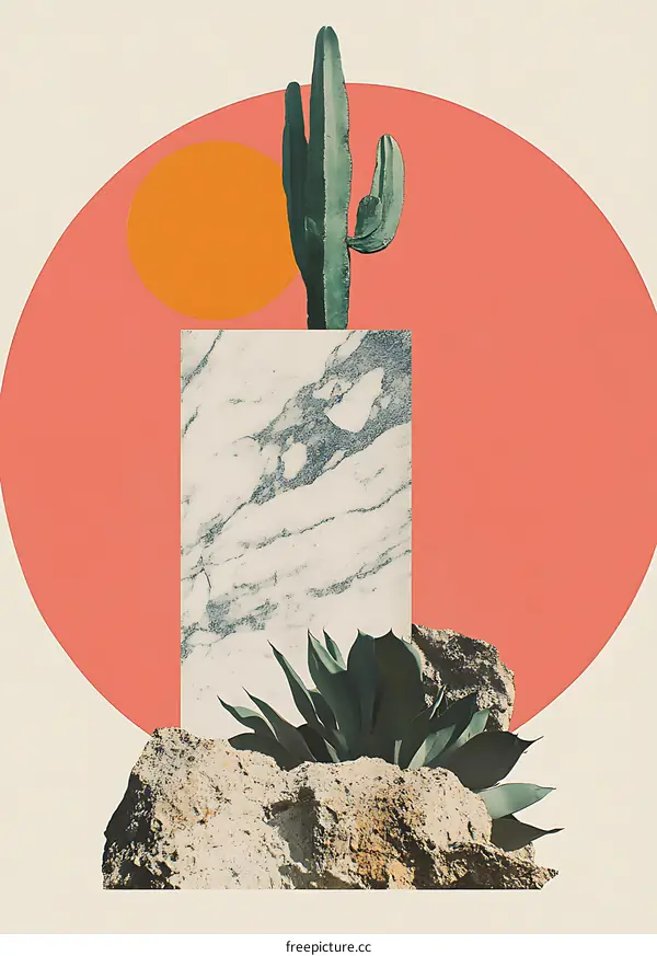 Minimalist Cactus and Sun Illustration