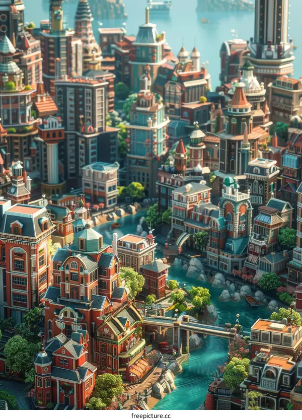 Pixelated Cityscape in a Vintage Style