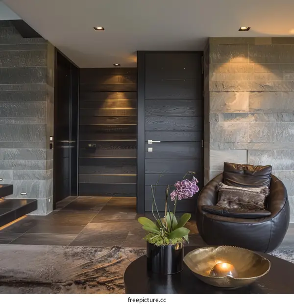 Modern Minimalist Interior Design with Wood Walls and Stone Tiles
