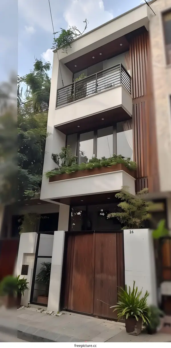 Modern House with Wooden Accents and Balcony