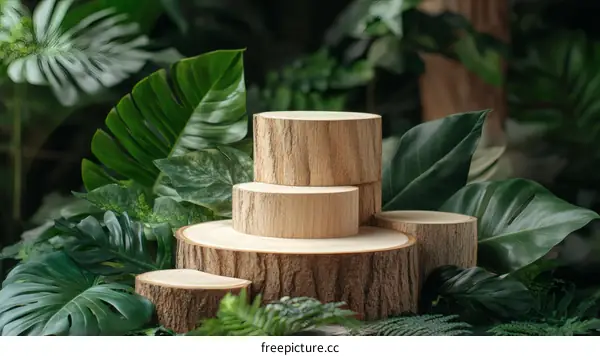 Wooden Display Stand in Tropical Green Plants
