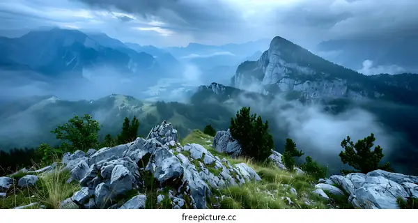 Misty Mountain Landscape in the Early Morning