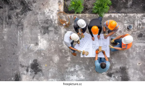 Construction workers looking at building plans