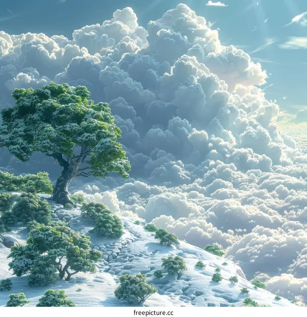 Winter Wonderland Mountaintop Landscape Illustration