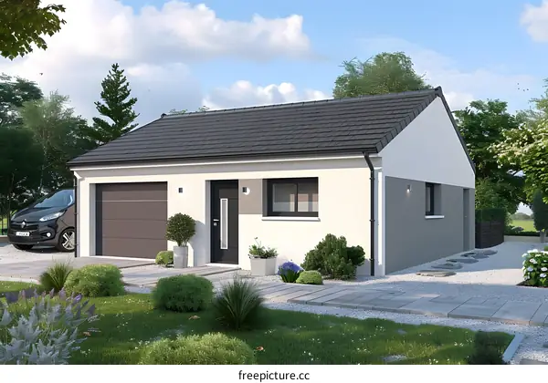 Modern House Design with White Walls and Black Roof