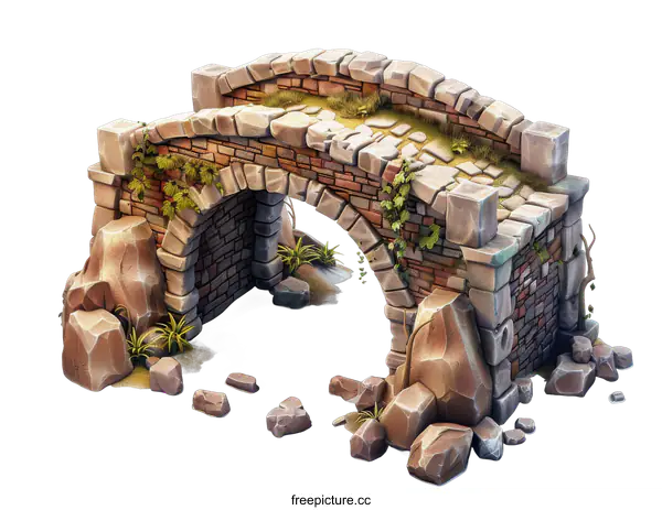 [Transparent Background PNG]bridge over water with rocks and vines