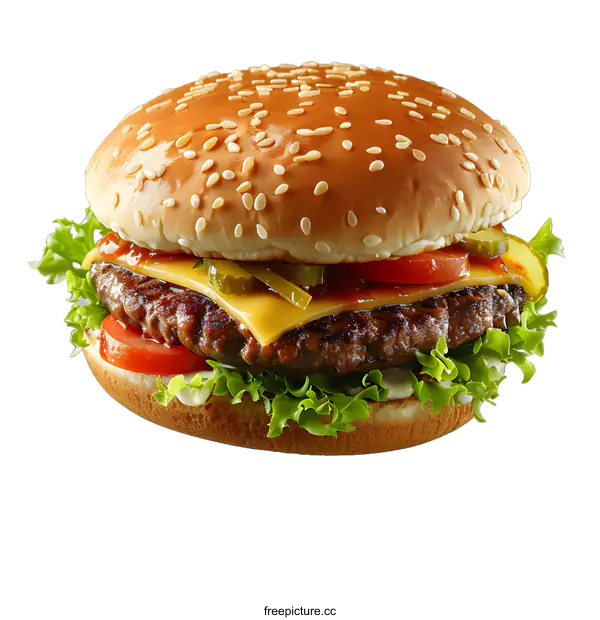 [Transparent Background PNG]cheeseburger with lettuce tomato and pickles