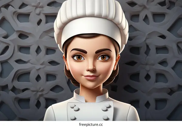 A Young Female Chef Posing in Her Uniform and Smiling