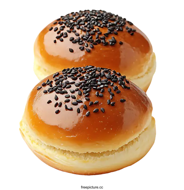 [Transparent Background PNG]Closeup of Two Sesame Seed Buns