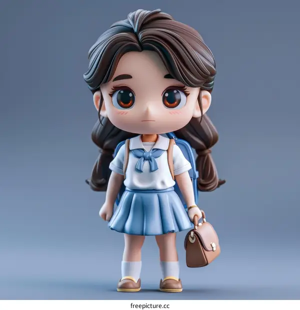 A cute anime girl with brown hair and blue eyes wearing a school uniform