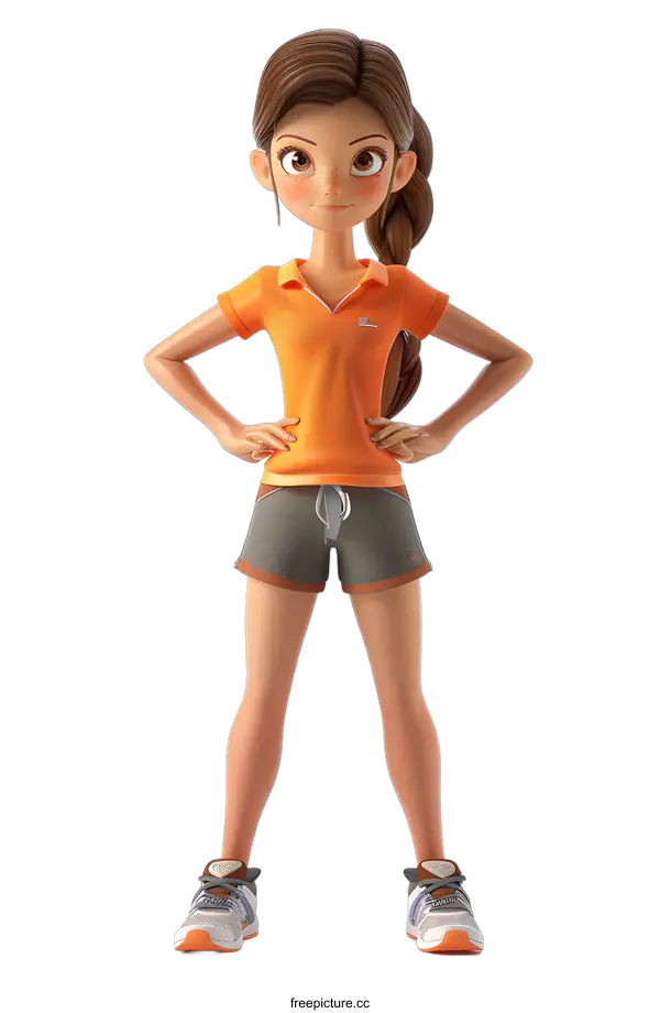 [Transparent Background PNG]Cartoon Girl Standing With Hands on Hips