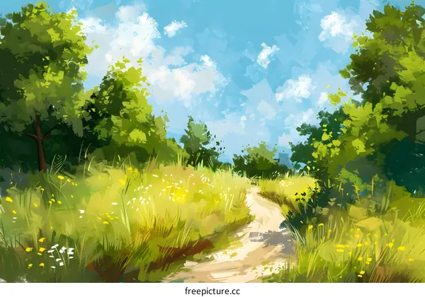 Summer Pathway Through Green Forest