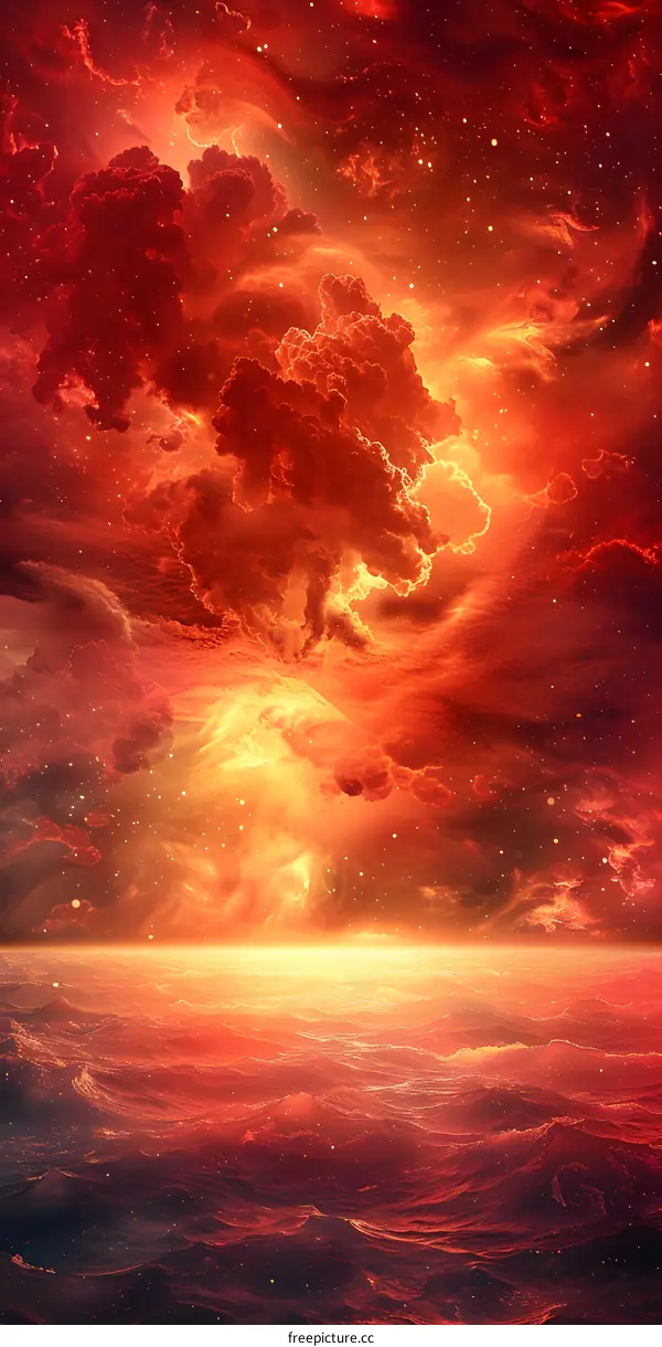 Red Nebula Swirls in Space