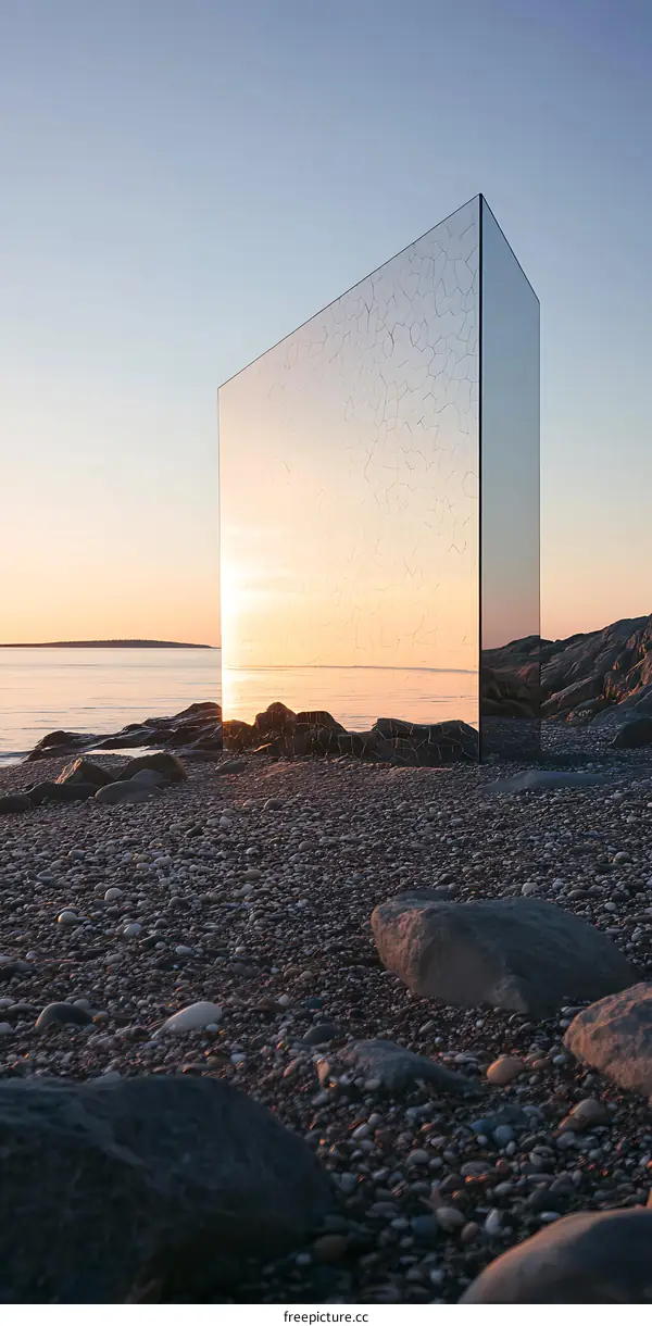 Glass Cube Reflection of Sunset on the Beach