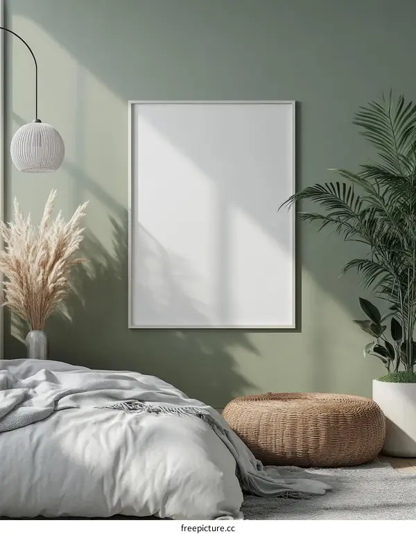 Modern Bedroom Interior Mockup with Blank Poster