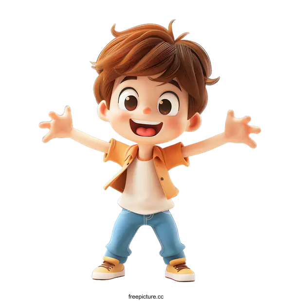[Transparent Background PNG]Cheerful cartoon boy with open arms
