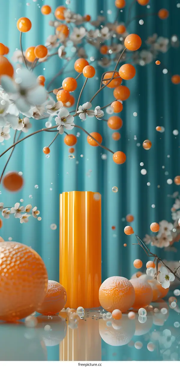 Orange and white flowers with blue background