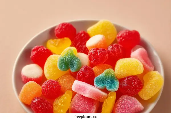 Colorful Assorted Fruit-Shaped Candies in a Bowl