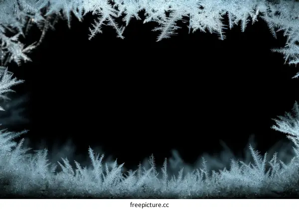 Frozen Ice Crystal Frame on Black Background