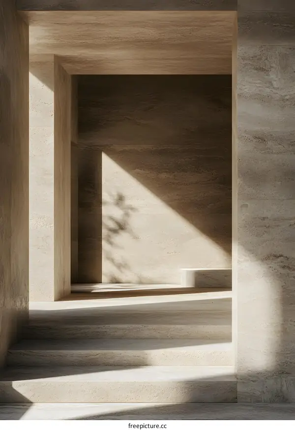 Minimalist Beige Stone Interior Design With Sunlight