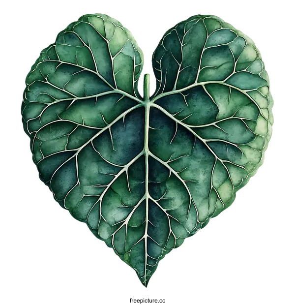 [Transparent Background PNG]Intricate Watercolor Heart-Shaped Leaf Illustration