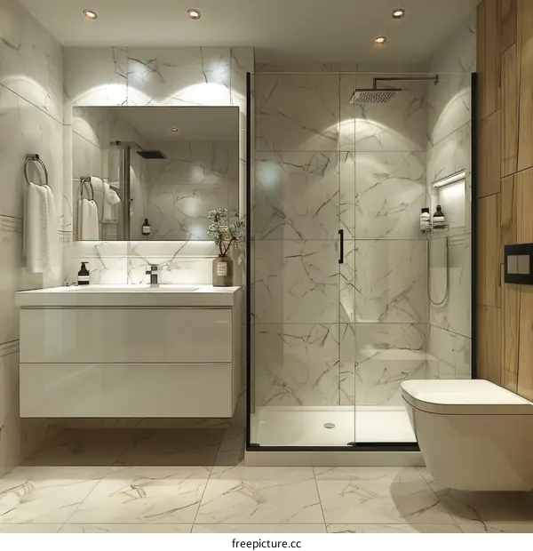 Modern Bathroom Design with Ceramic and Wood Grain Tiles