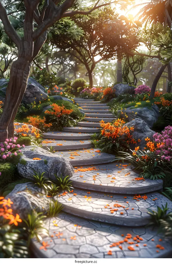 Stone path in a magical forest