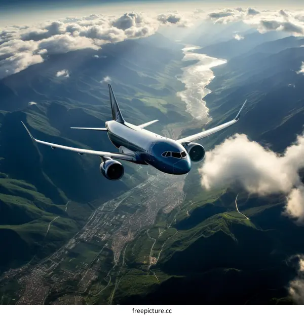 airplane flying over a valley