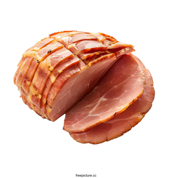 [Transparent Background PNG]Sliced Honey Glazed Ham on White Background