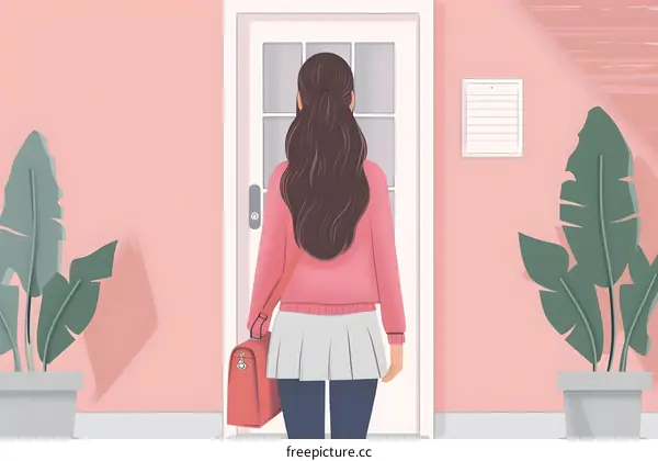 Woman Standing in Front of a Door