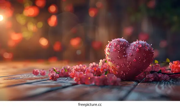 Pink heart and flowers