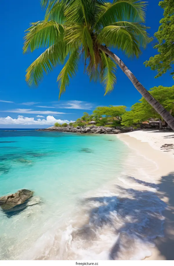Beach with palm trees and crystal clear water