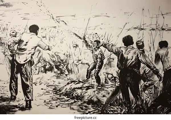 Black and White Illustration of A Crowd of People