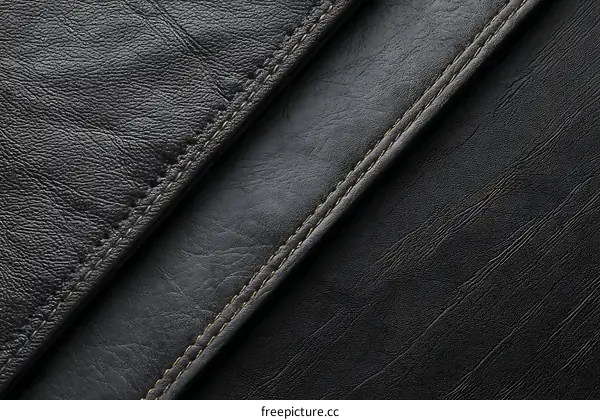 Closeup View of Dark Leather Texture with Stitching