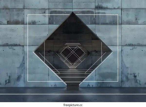 Abstract Futuristic Design With White Lines On Concrete Wall