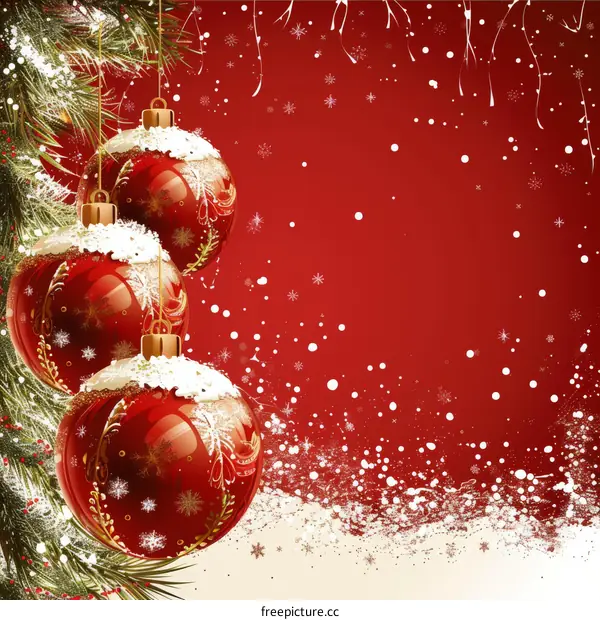 Decorative Christmas Tree Branch with Red Ornaments and Holiday Cheer