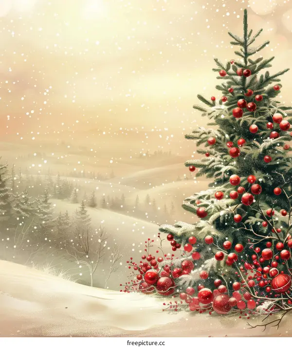 Winter Wonderland Christmas Tree with Red Ornaments