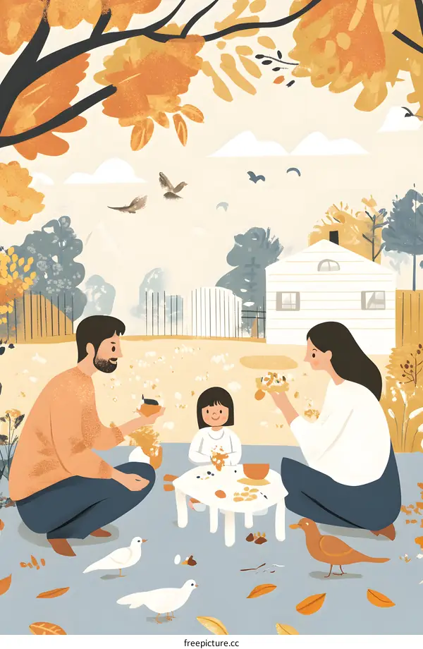 Family Picnic in Autumn Park