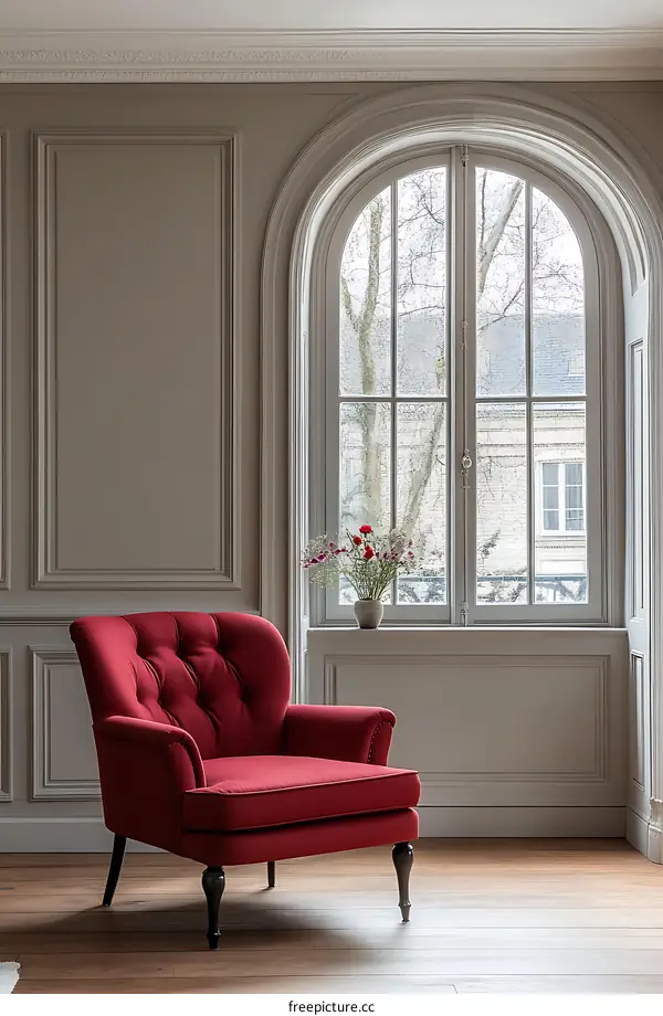 Red Upholstered Armchair in a Classic Room