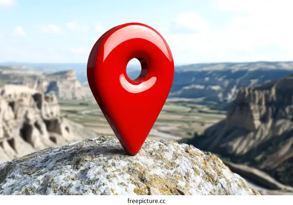 Red Location Marker on Mountain Top