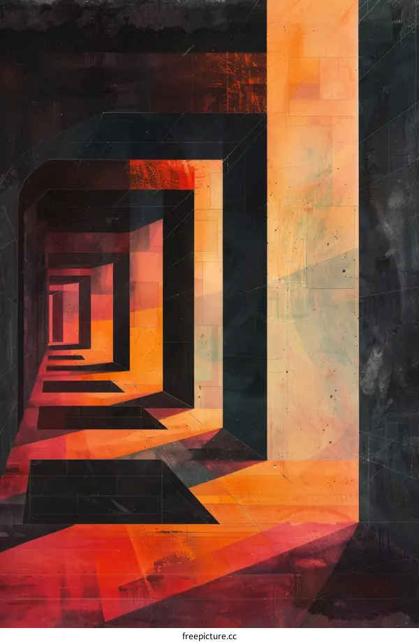 Abstract painting with geometric shapes and bright colors