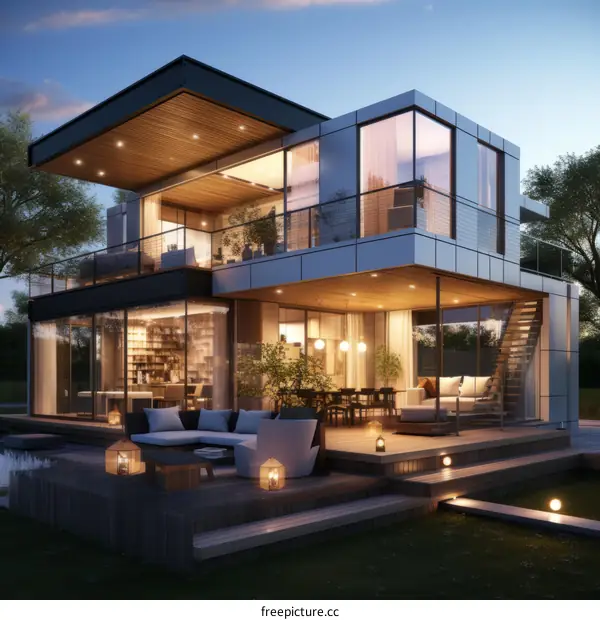 Modern House Exterior Design with Large Glass Windows