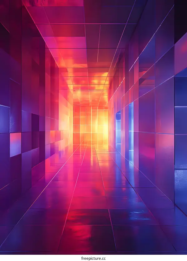 Abstract Neon Tunnel Corridor with Bright Lights and Vivid Colors