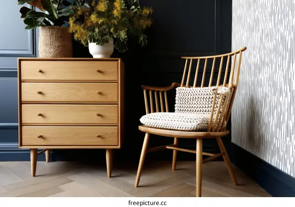 Modern Wooden Chest and Chair in a Stylish Room