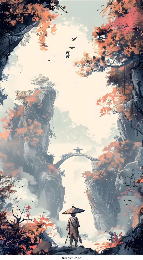 Man with Hat Standing in front of a Mountain Landscape